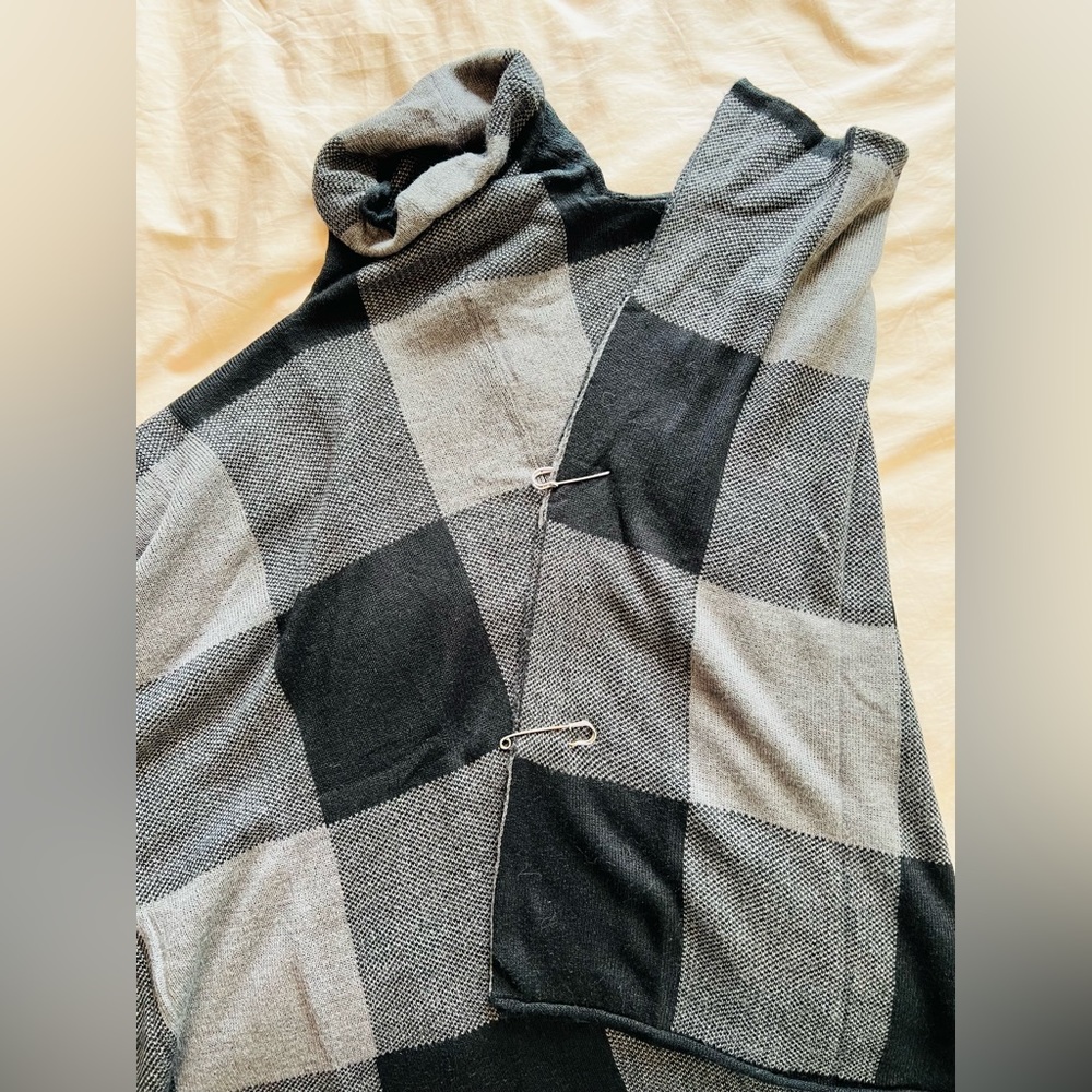 Noisy May O/S Edgy, Light, Asymmetrical Poncho with Silver Clip Detail